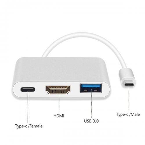 Adaptor Maclean MCTV-840 USB-C + HDMI + USB 3.0 la USB-C 4K Argintiu