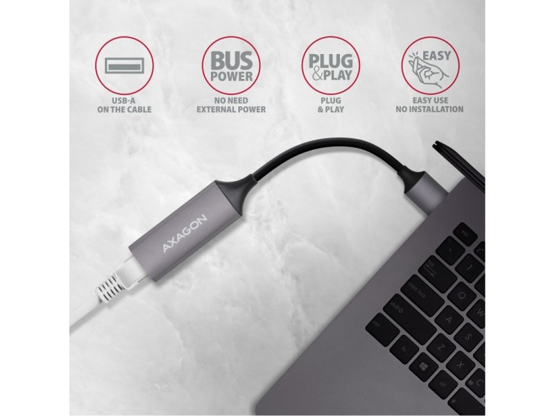 Adaptor / Placa de retea AXAGON USB 3.2 Gen 1 USB-A - Gigabit Ethernet Gri - imagine 2