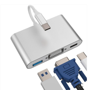 Adaptor hub USB-C 3.1 la USB-C +VGA + USB 3.0 argintiu