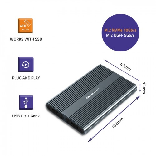 Rack HDD Qoltec M.2 SSD SATA NVMe USB-C (Type C) DUAL 2 x 2TB negru - imagine 4