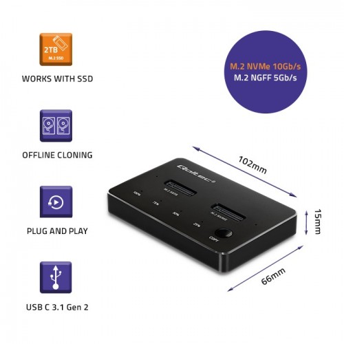 Rack HDD Qoltec M.2 SSD drive docking station NVMe SATA USB-C DUAL 2 x 2TB - imagine 5