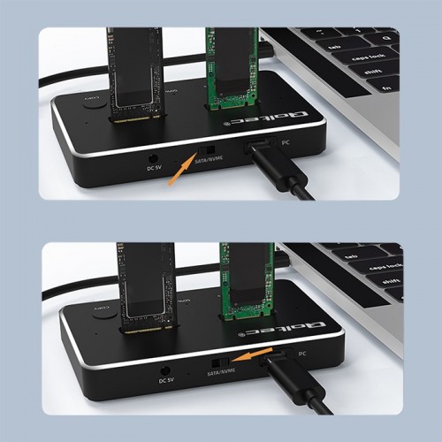 Rack HDD Qoltec M.2 SSD drive docking station NVMe SATA USB-C DUAL 2 x 2TB - imagine 2