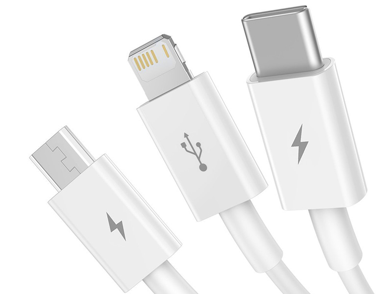 Cablu 3in1 Baseus USB la micro USB / USB - C/ Lighting 3.5A 1.2m alb - imagine 3