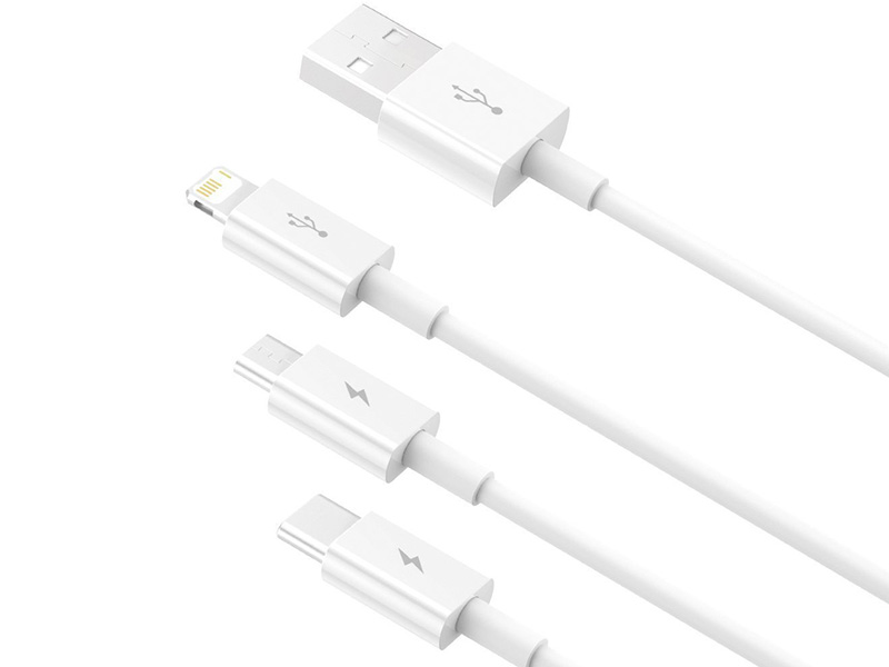 Cablu 3in1 Baseus USB la micro USB / USB - C/ Lighting 3.5A 1.2m alb - imagine 4