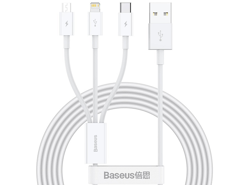Cablu 3in1 Baseus USB la micro USB / USB - C/ Lighting 3.5A 1.2m alb - imagine 2