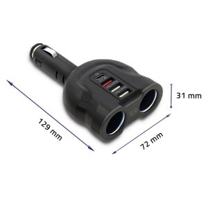 Invertor universal de masina Qoltec 12-24V 52W 2.4A 2 x USB USB QC 3.0 USB-C PD 2 x Splitter brichetă