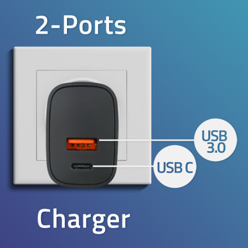 Incarcator universal Qoltec GaN POWER PRO 1xUSB-C 1xUSB 30W 5-20V 1.5-3A Negru - imagine 4