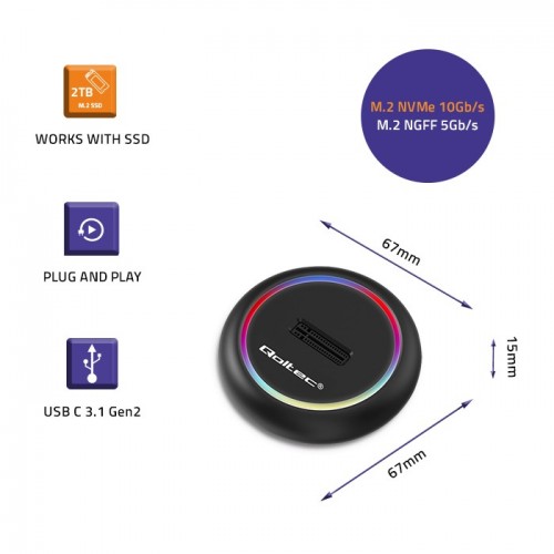 Qoltec M.2 SSD docking station SSD M.2 SATA NVMe USB-C 2TB - imagine 6