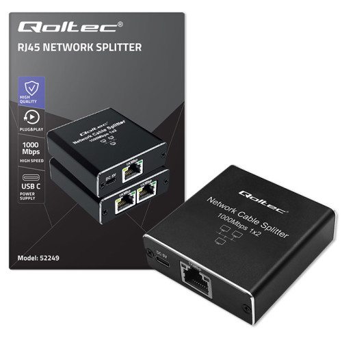 Adaptor Splitter mini SWITCH Qoltec 1x2 porturi RJ45 1000Mbps USB-C Aluminiu - imagine 4