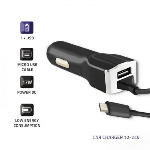 Invertor universal de masina Qoltec 12-24V 17W 5V 3.4A Cablu USB + Micro USB